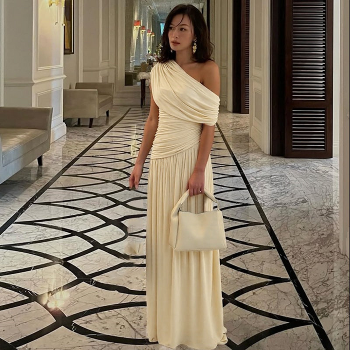 Shina™ | Elegante one shoulder evening maxi jurk