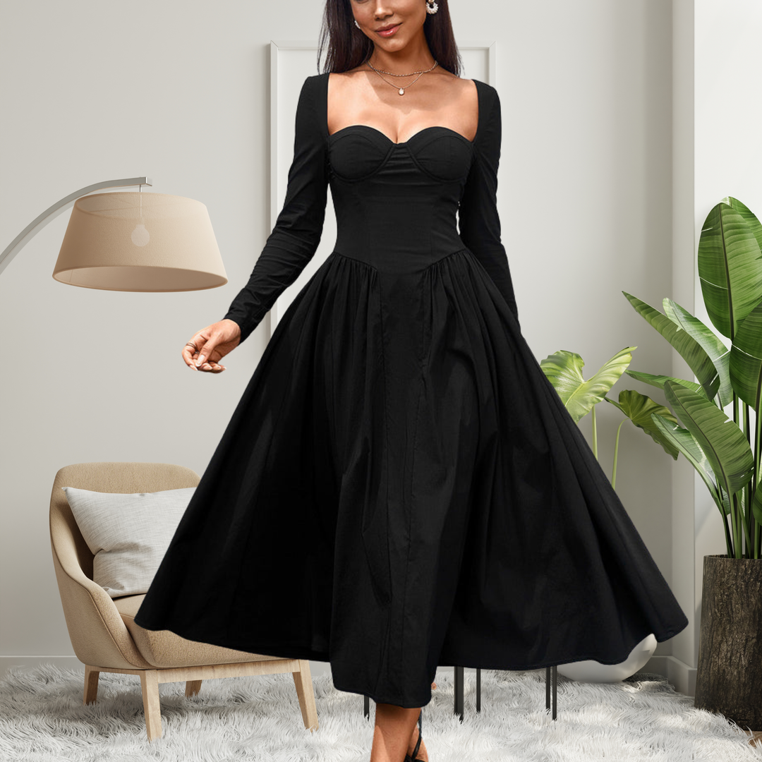 Akila™ | Elegante heart neckline lange mouwen a-line maxi jurk