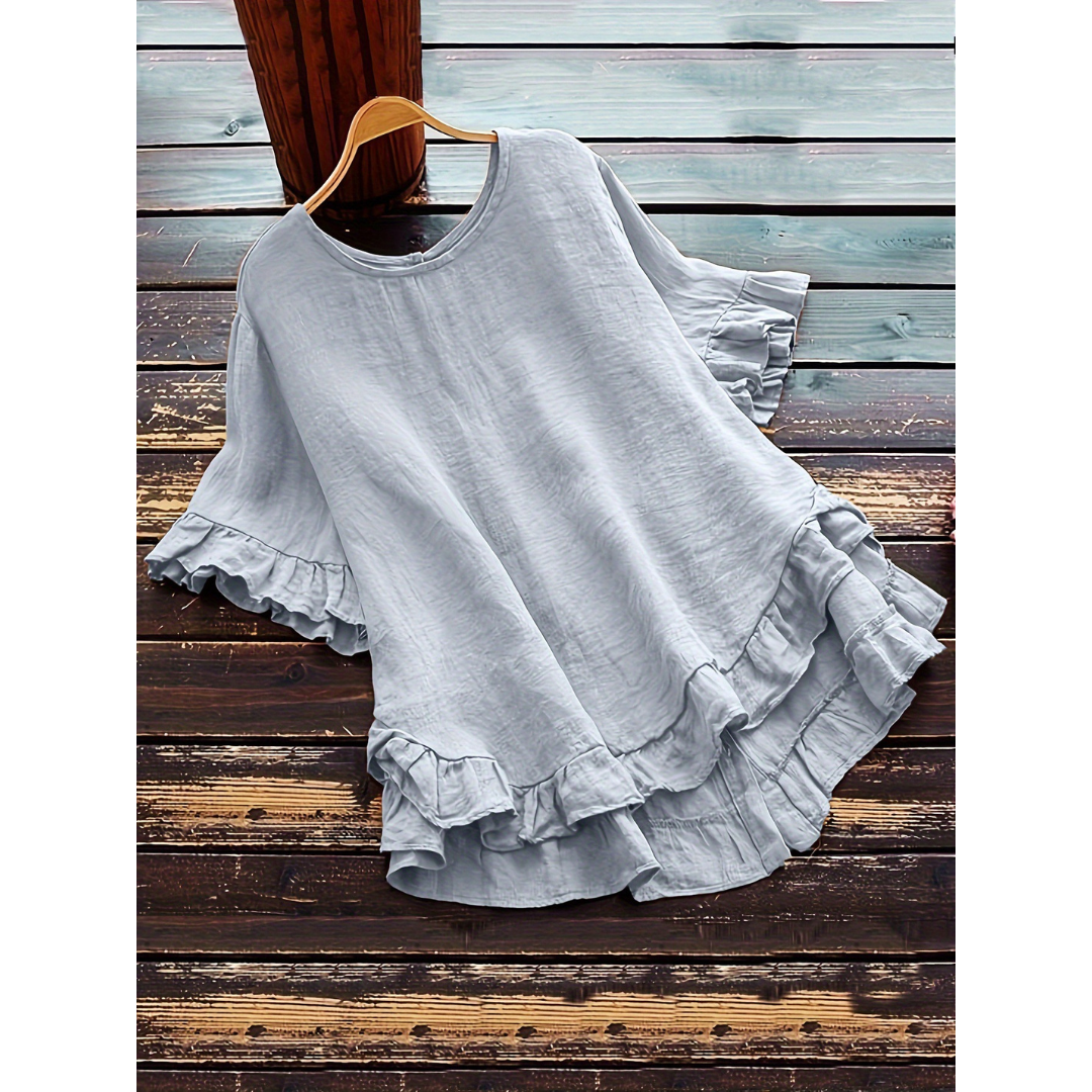 Evita™ | Simple plus size ruffle hem summer blouse