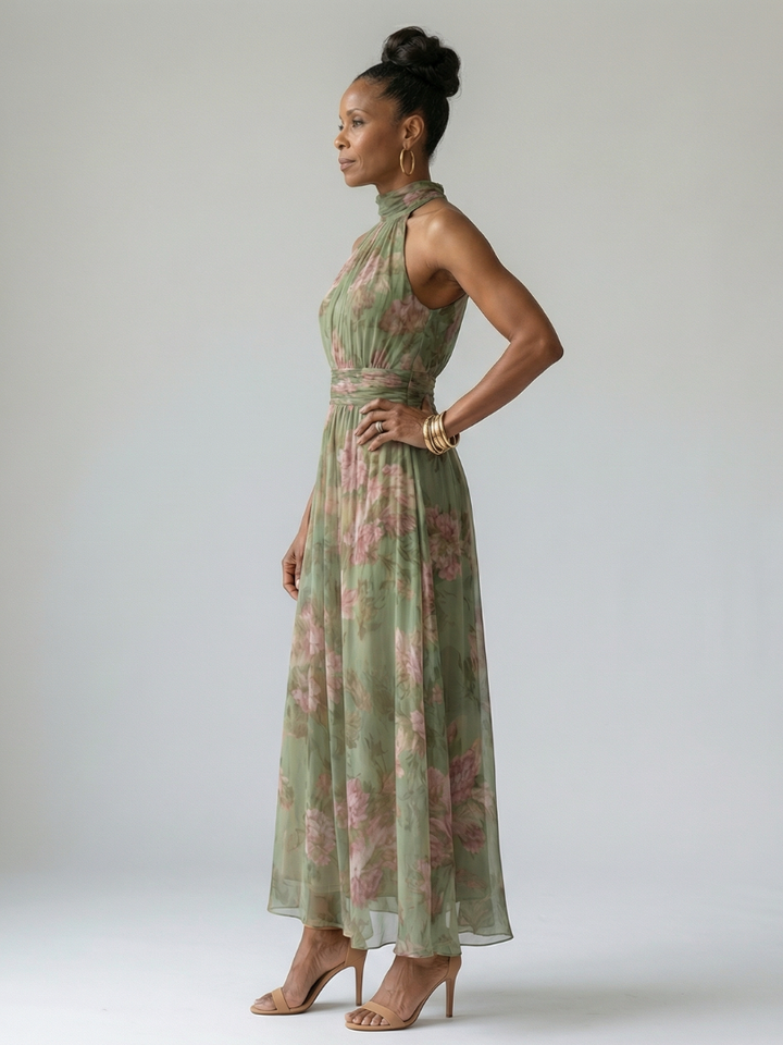 Mirelle | Gathered halter midi jurk