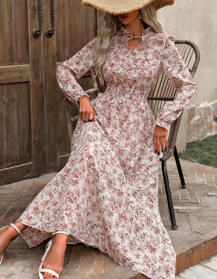 Moren™ | Elegante lange mouwen bloemen print a-line jurk