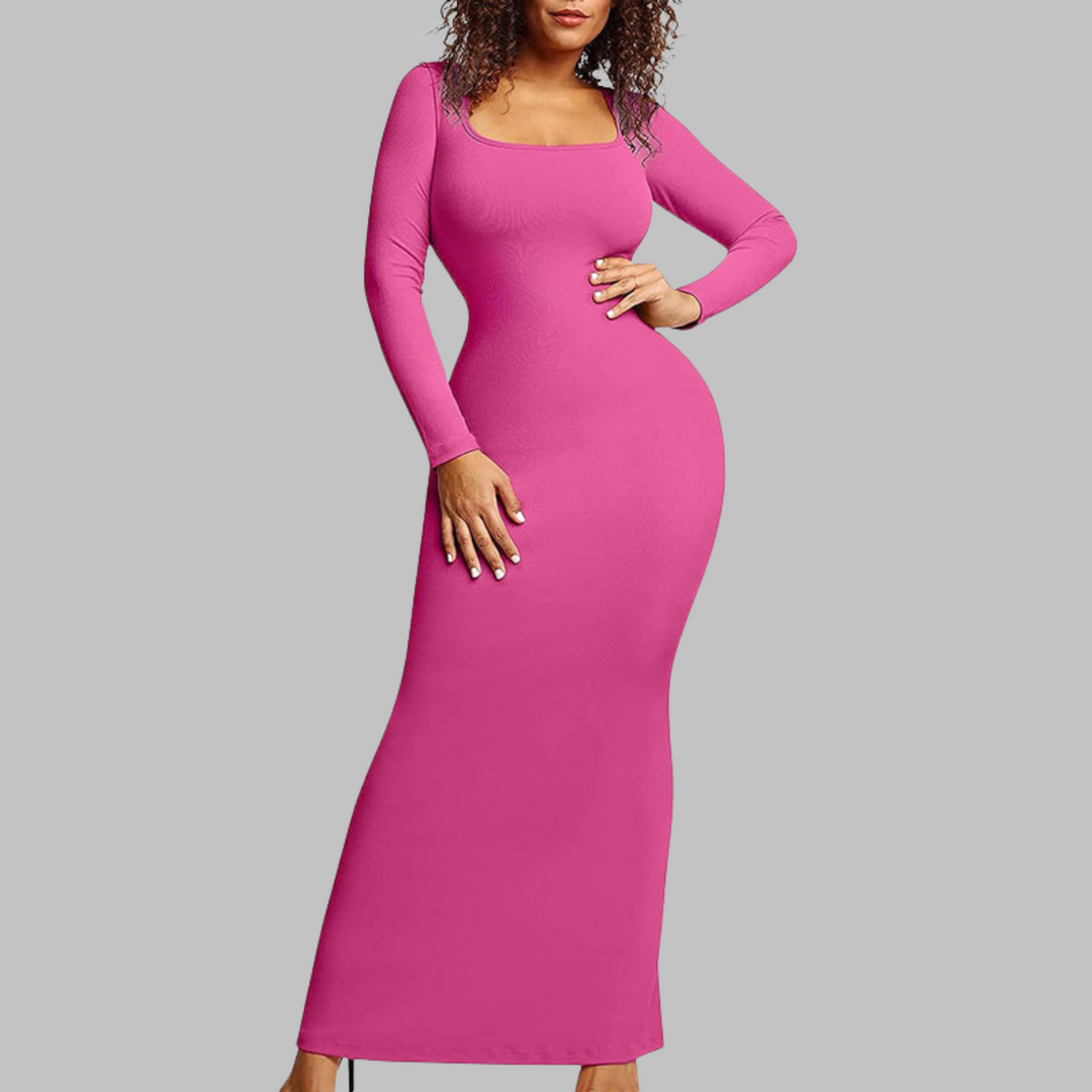 Pito™ | Casual lange mouwen built-in shapewear midi jurk