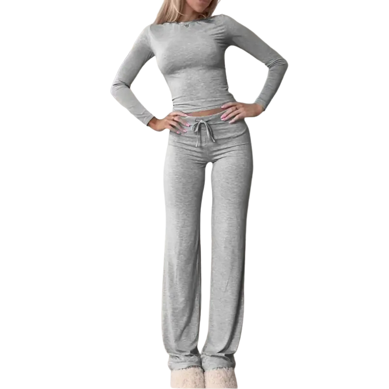 Cecily™ | Slim fit lange mouwen crop tee & broek matching set