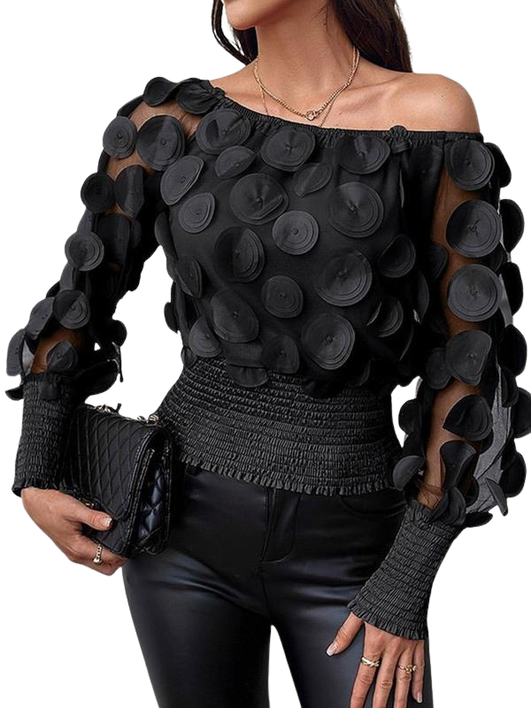 Gwyn™ | Sheer bishop sleeve blouse with zachte shirred detail