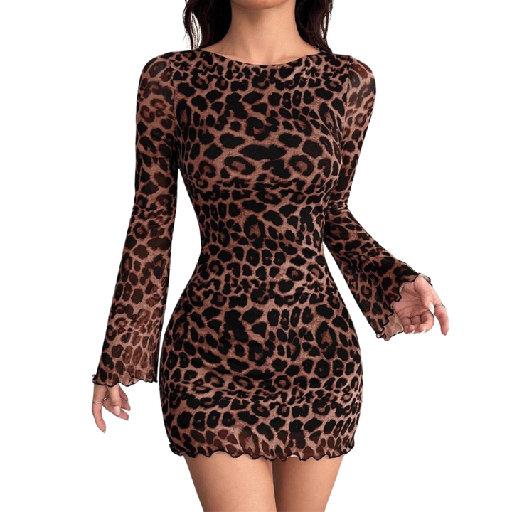 Penelope™ | Elegante leopard print long-sleeved bodycon jurk