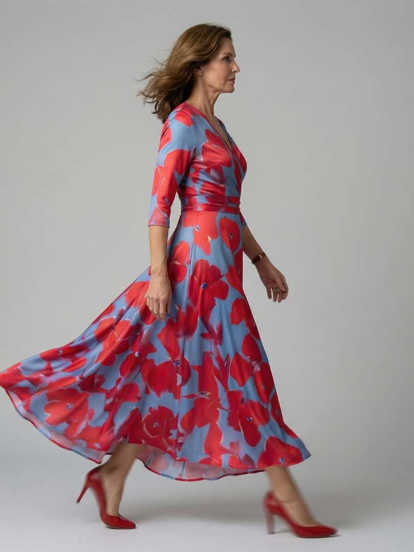 Celine | Cross wrap neck midi jurk