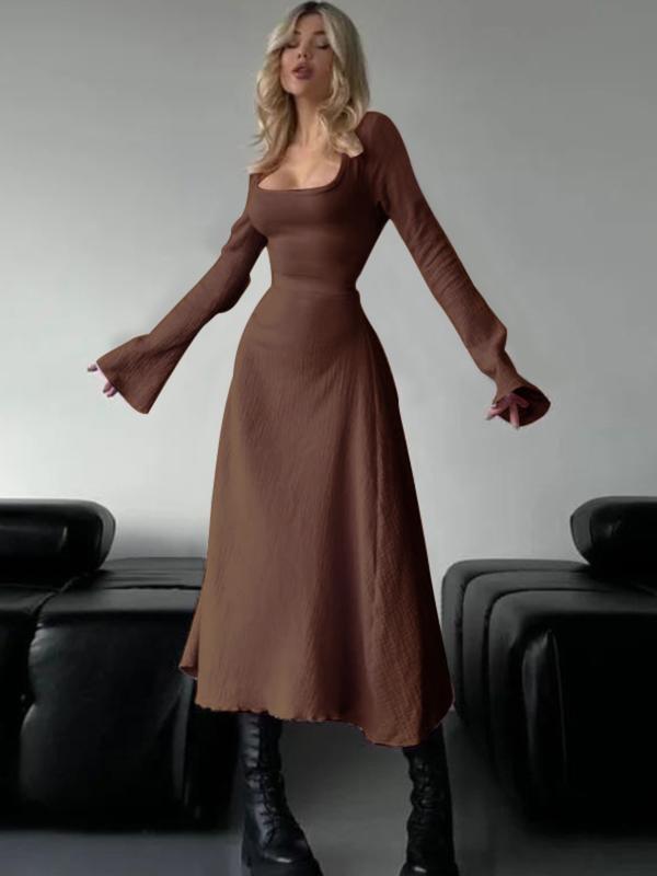 Erin™ | Sophisticated lace-up tie back flounce sleeve a-line long jurk