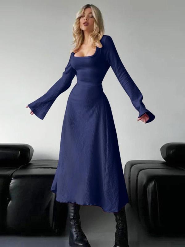 Erin™ | Sophisticated lace-up tie back flounce sleeve a-line long jurk