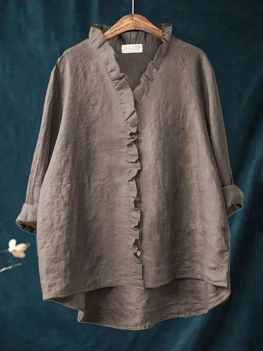 Lily | Cotton linen ruffled blouse