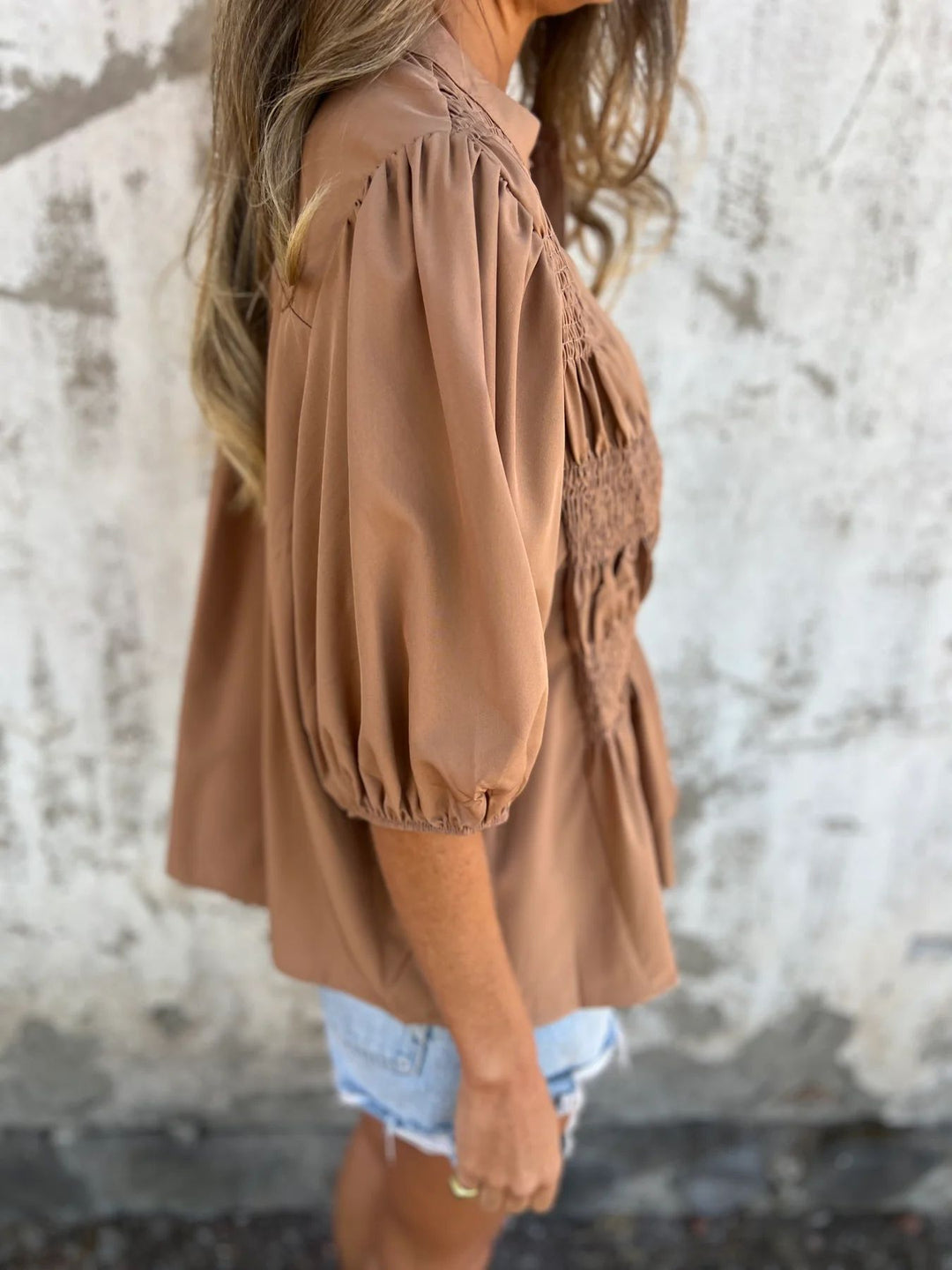 Eliza™ | Pleated button-up blouse