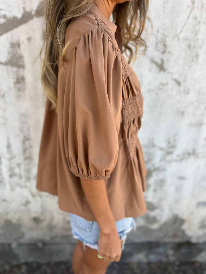 Eliza™ | Pleated button-up blouse