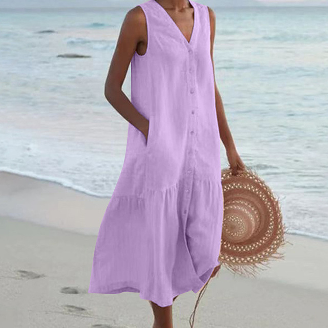 Thalia | Elegante zonder mouwen tummy-coverage midi jurk