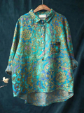 Katie | Dames retro art print casual shirt