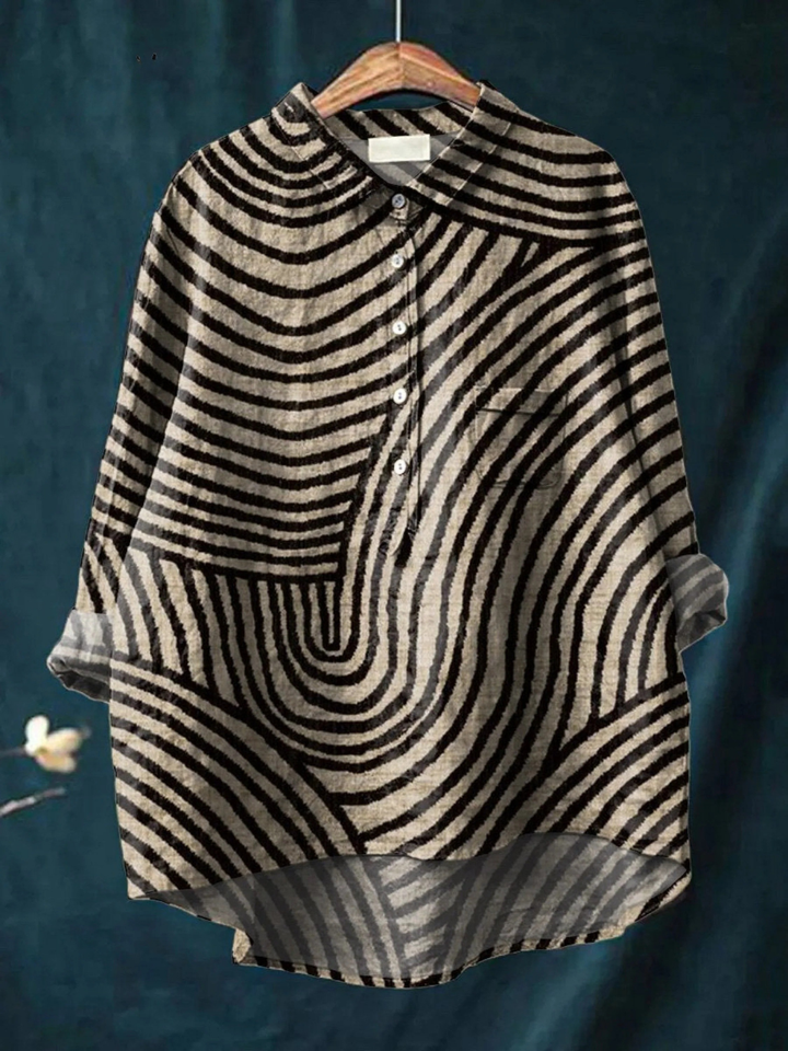 Megan | Dames circular line pattern print casual shirt