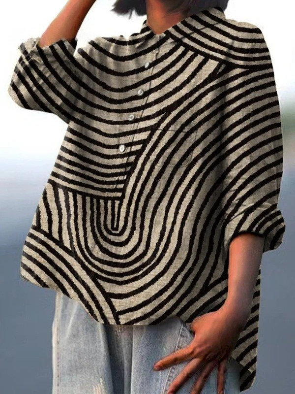 Megan | Dames circular line pattern print casual shirt