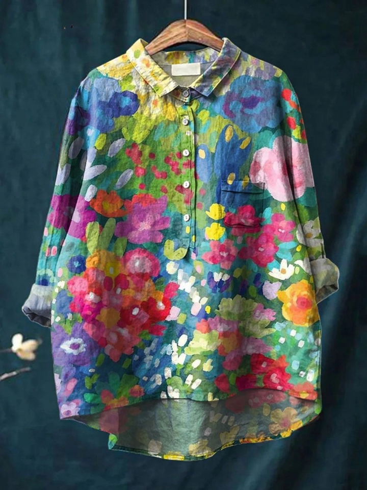 Rebecca | Dames vintage lovely bloemen art print casual shirt