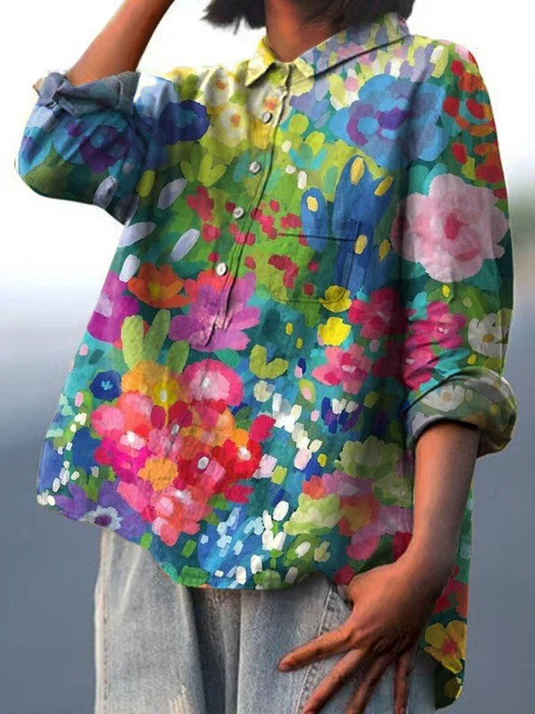 Rebecca | Dames vintage lovely bloemen art print casual shirt
