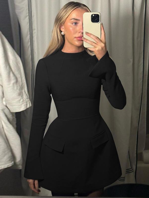 Hazel™ | Chique a-line jurk with stand collar and long sleeves
