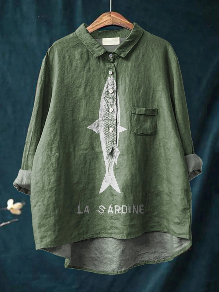 Sophie | Sardine fish graphic met print dames casual shirt