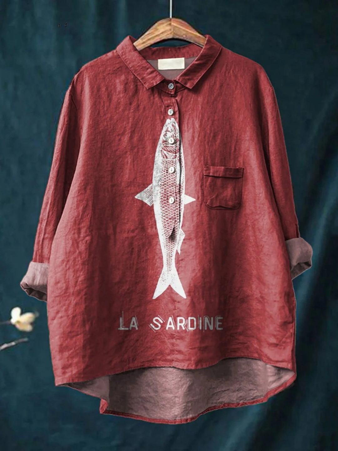 Sophie | Sardine fish graphic met print dames casual shirt