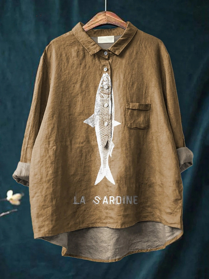 Sophie | Sardine fish graphic met print dames casual shirt