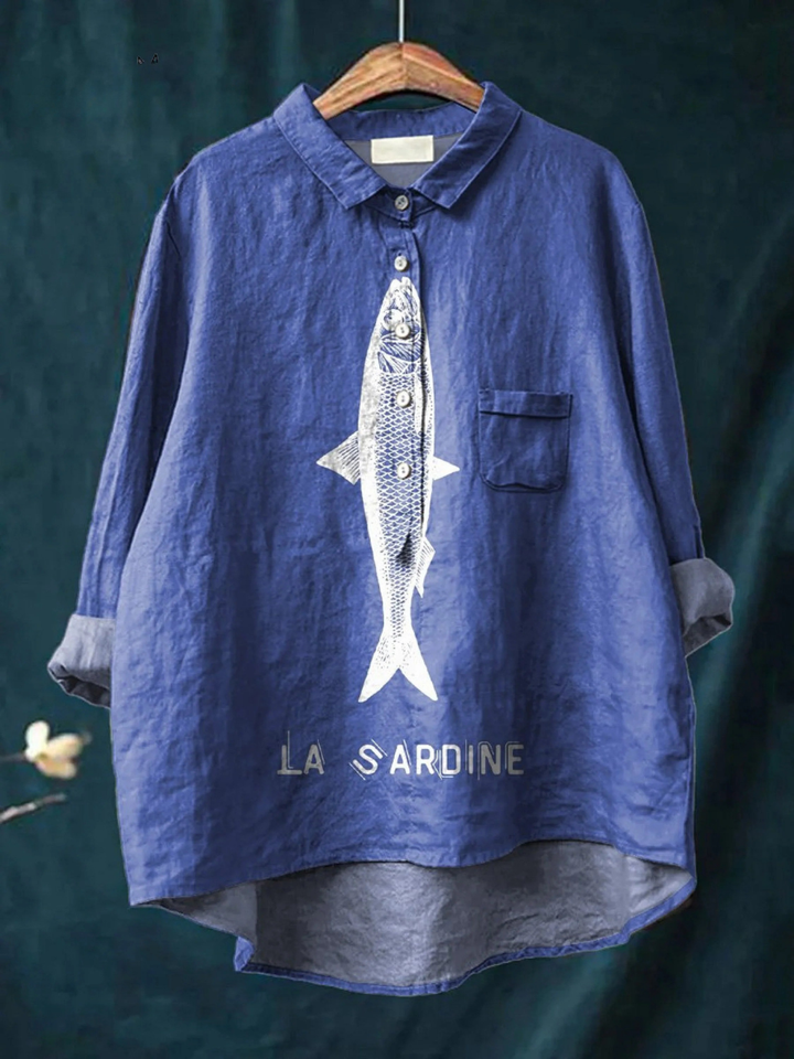 Sophie | Sardine fish graphic met print dames casual shirt