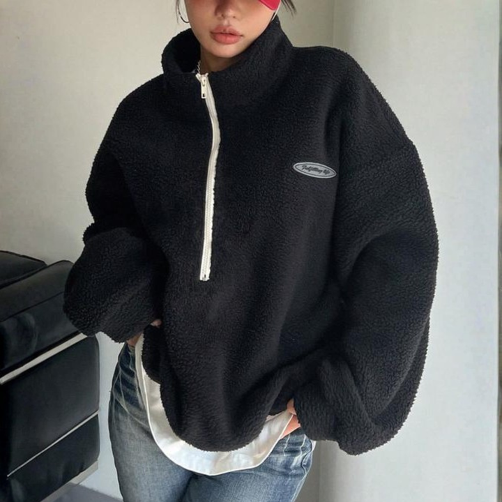 Avalanna™ | Comfy fuzzy half zip lange mouwen sweatshirt