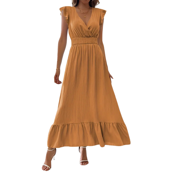 Catalina™ | Elegante shirred v neck maxi jurk