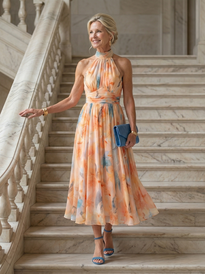 Elin | Zachte halter midi jurk