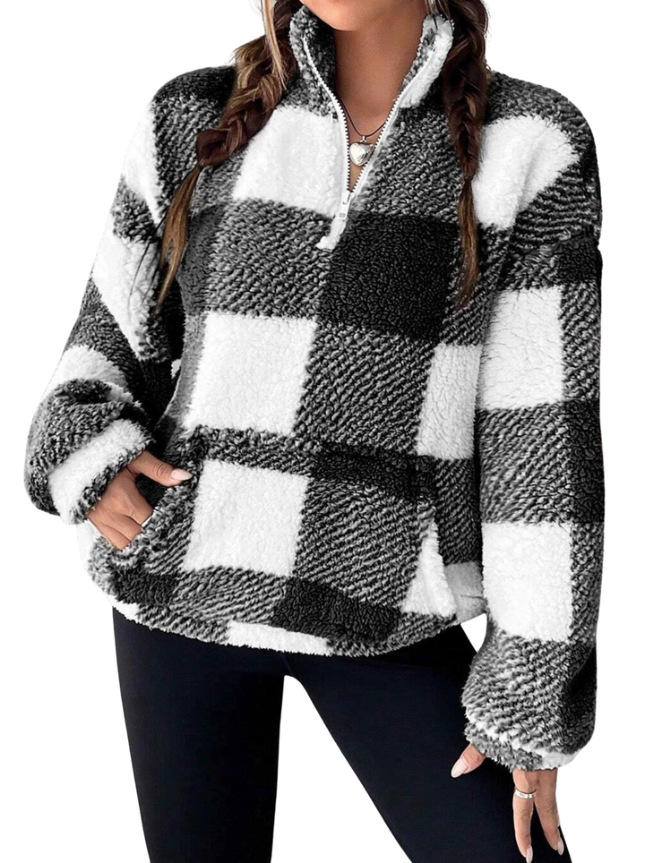 Hilary™ | Casual plaid half zip pullover