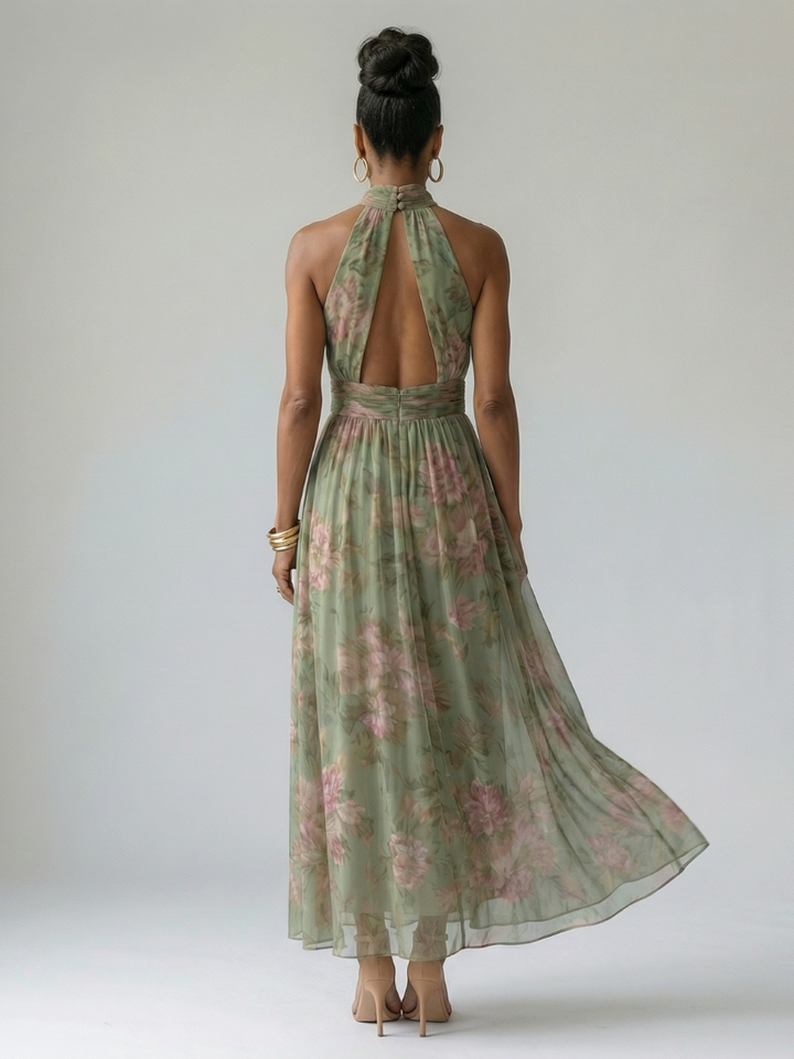 Mirelle | Gathered halter midi jurk