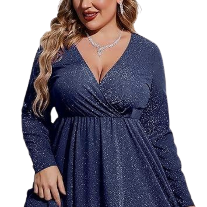 Mathilde™ | Plus size glitter V-hals ruffle hem swing cocktail jurk