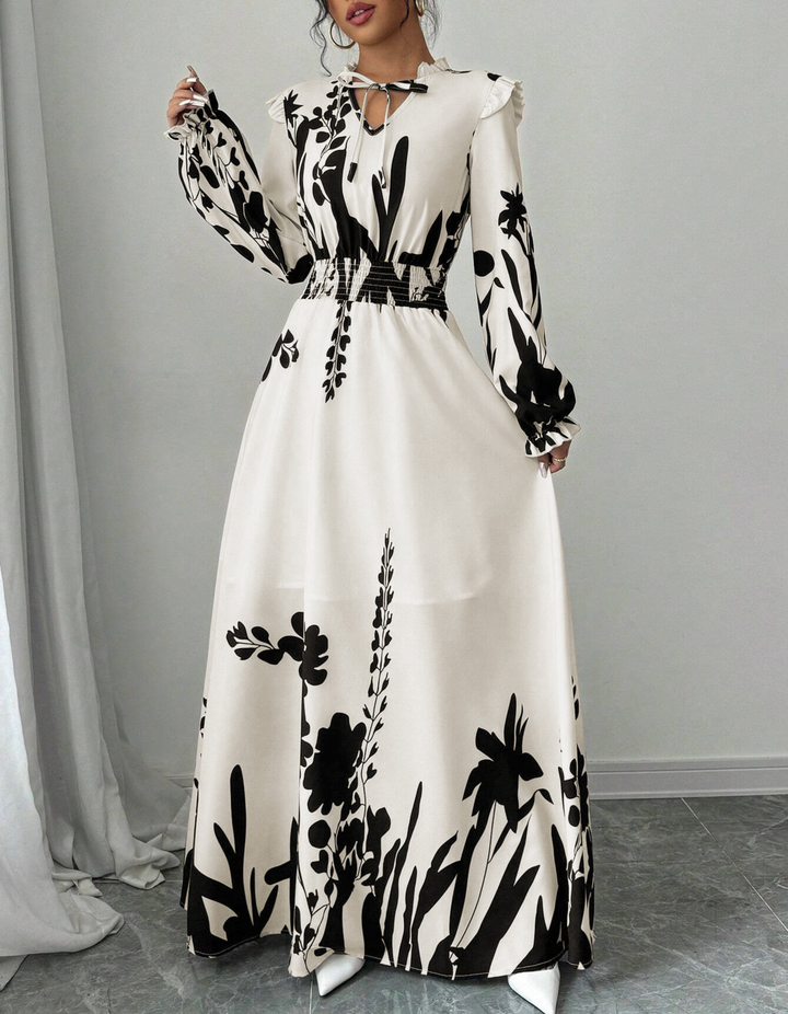 Moren™ | Elegante lange mouwen bloemen print a-line jurk