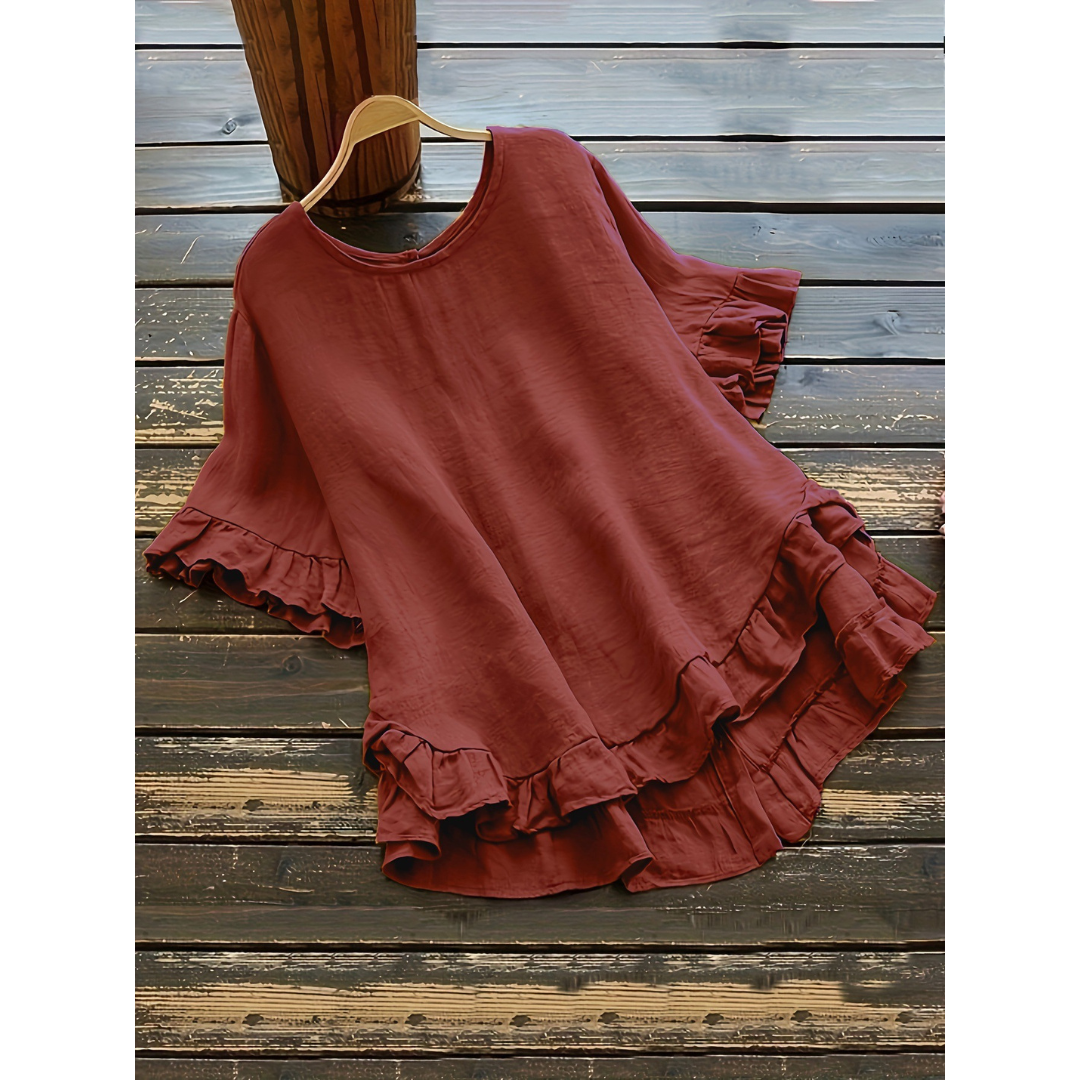 Evita™ | Simple plus size ruffle hem summer blouse