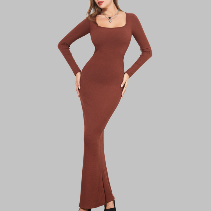 Pito™ | Casual lange mouwen built-in shapewear midi jurk