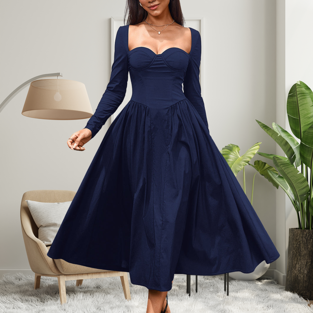 Akila™ | Elegante heart neckline lange mouwen a-line maxi jurk
