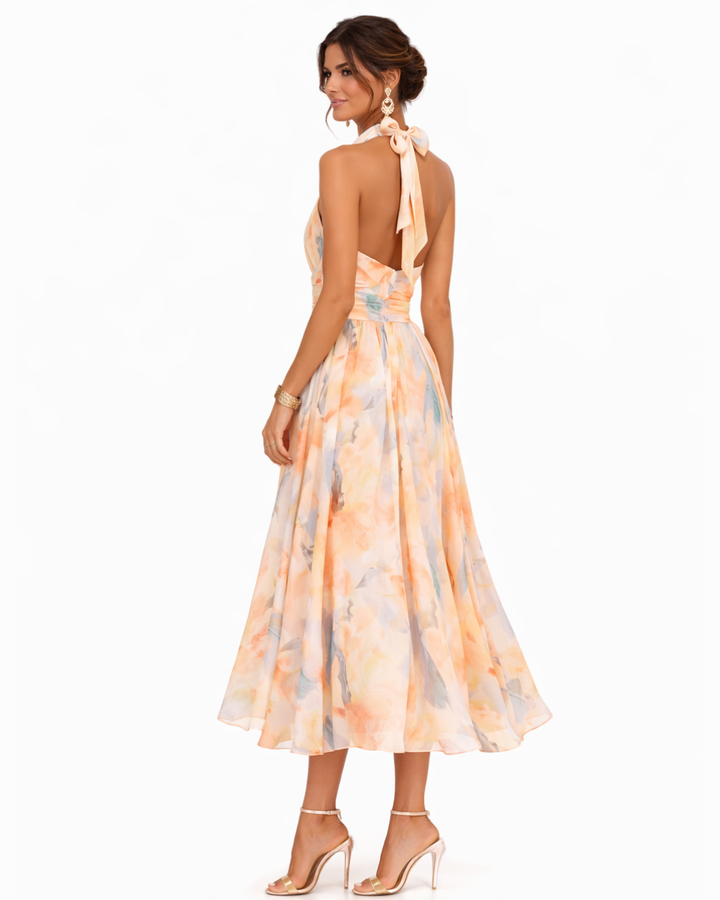 Aurora | Halter neck maxi jurk with watercolour print