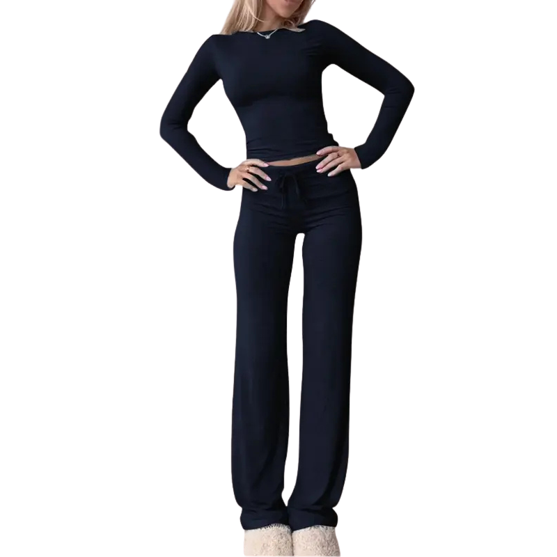 Cecily™ | Slim fit lange mouwen crop tee & broek matching set
