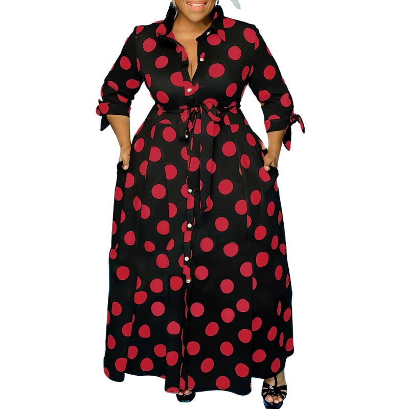 Marie™ | Stijlvolle polka dot shirtjurk met riem