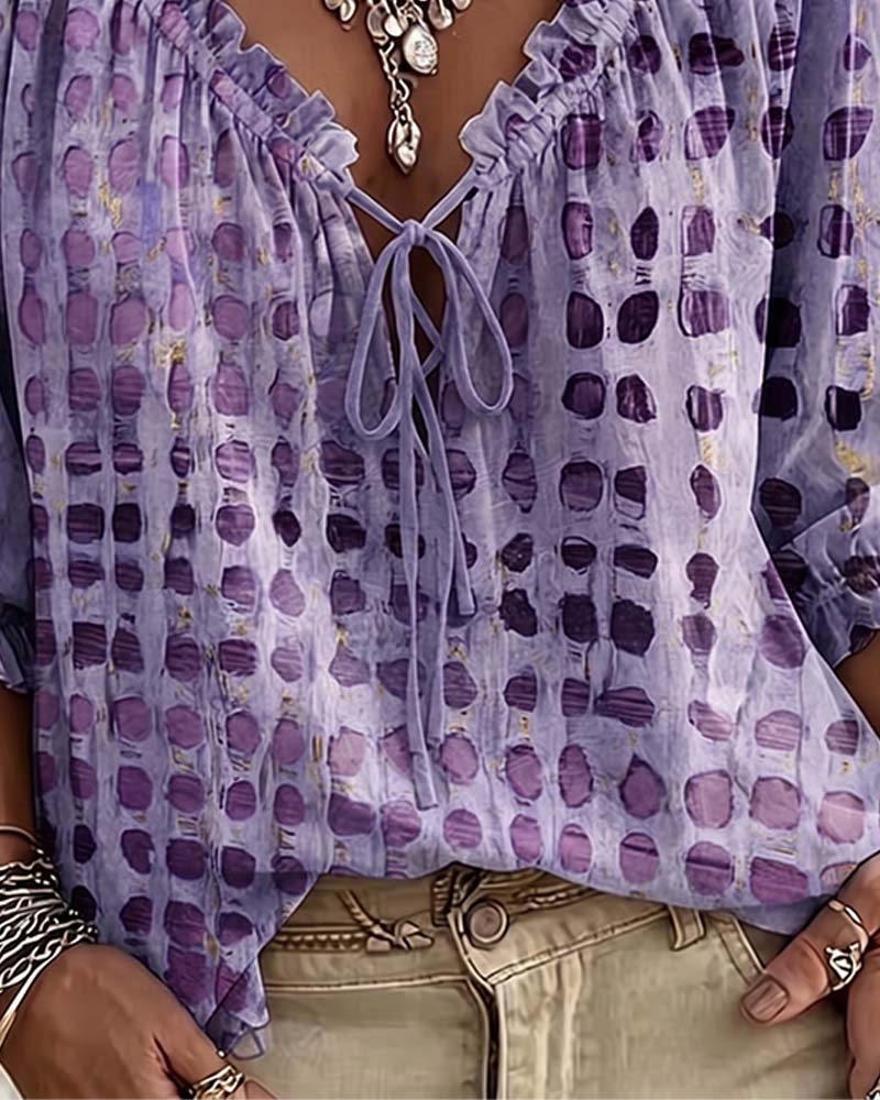 Blouse À Pois Avec Lacets