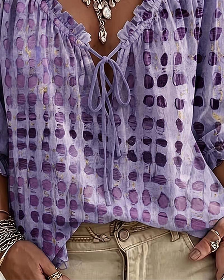 Blouse À Pois Avec Lacets