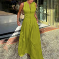 Honorata™ | Relaxte loose fit zippered round-neck maxi jurk