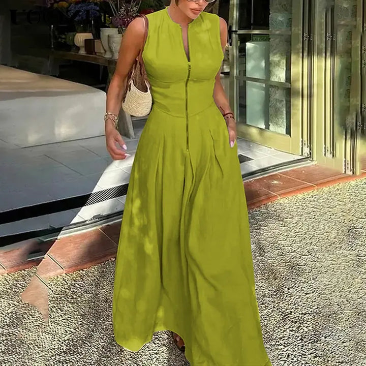 Honorata™ | Relaxte loose fit zippered round-neck maxi jurk