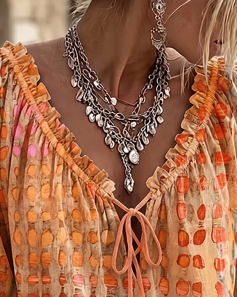 Blouse À Pois Avec Lacets