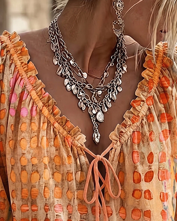 Blouse À Pois Avec Lacets