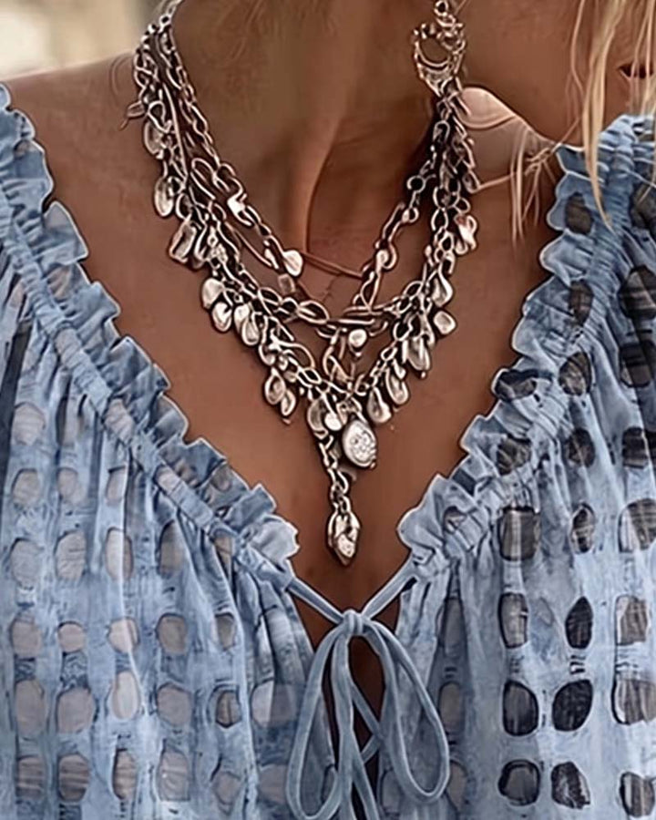 Blouse À Pois Avec Lacets