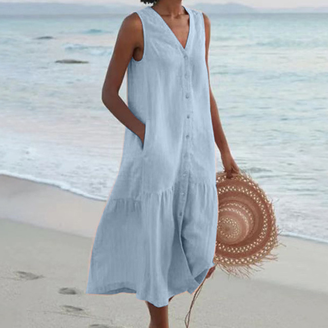 Thalia | Elegante zonder mouwen tummy-coverage midi jurk