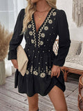 Lottie™ | Elegante embroidered lange mouwen casual jurk