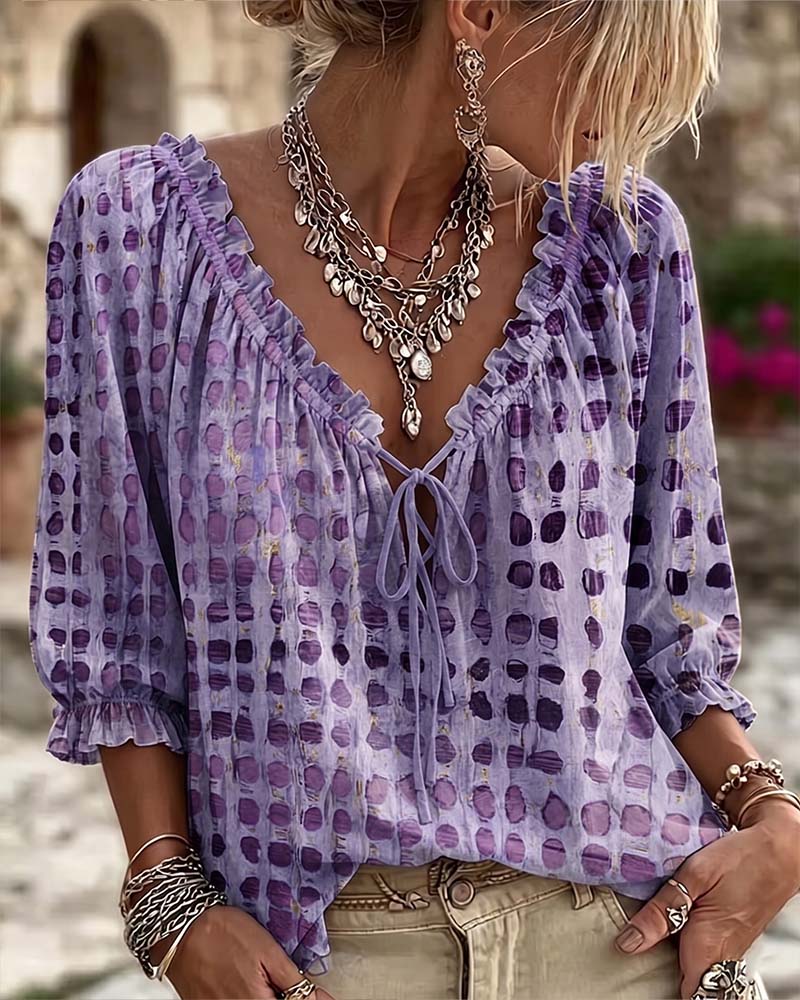 Blouse À Pois Avec Lacets
