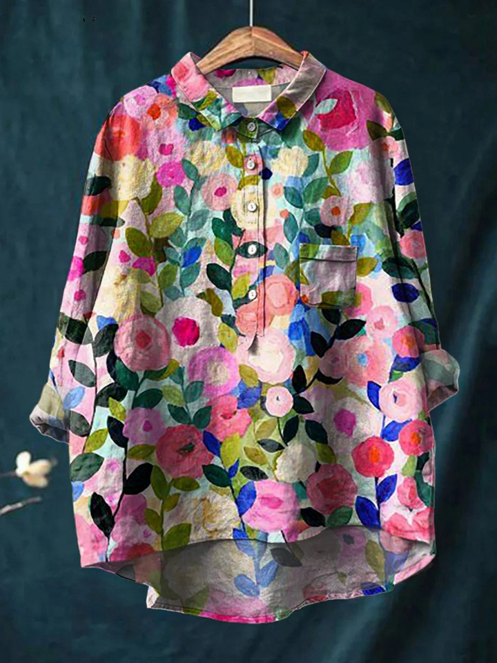 Leah | Colourful spring bloemen garden met print dames casual shirt